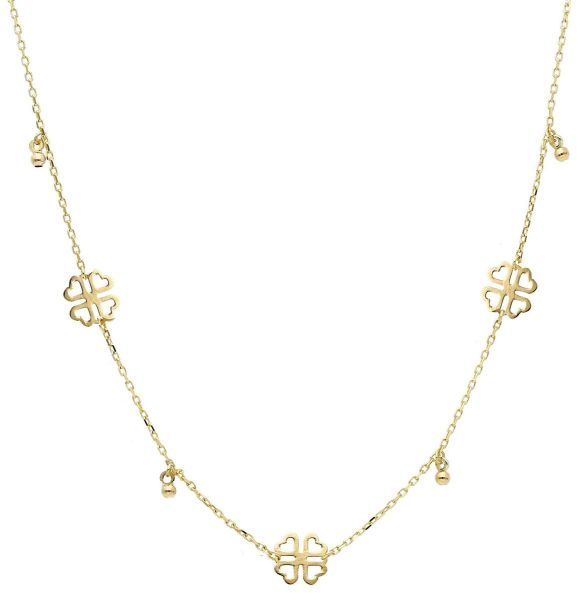 Picture of Four-leaf Clover & spheres Necklace | 9k gold | 42+3 cm