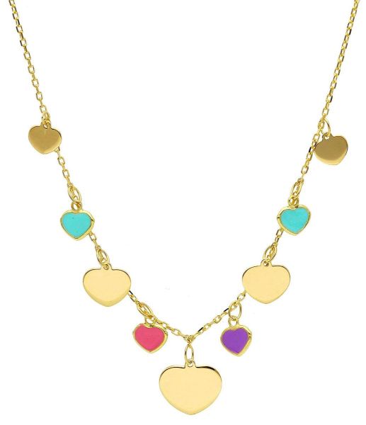 Picture of Heart charms robin egg Necklace with colored enamels | 18k gold | 42+3 cm