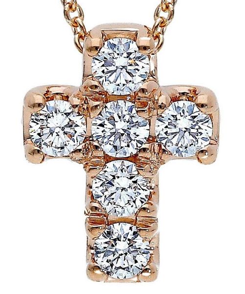 Imagen de Gargantilla de oro rosa 18k con Cruz de brillantes | 39+3 cm