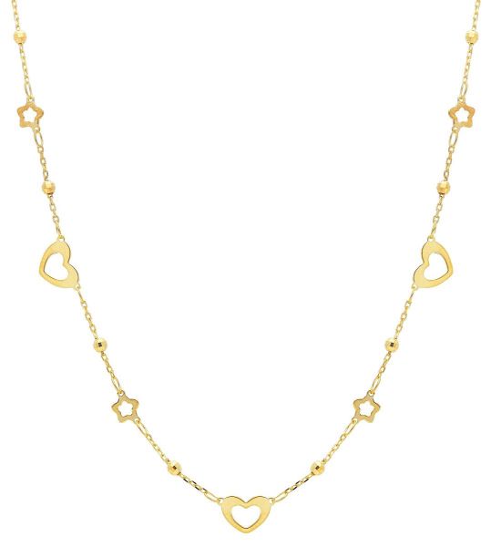 Immagine di Girocollo Cuori Stelle e sfere oro giallo 9k | 40+5 cm 