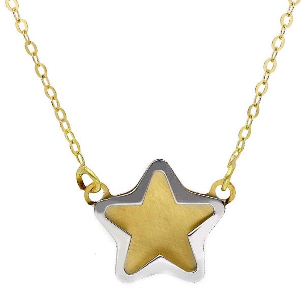 Picture of Double plate Star Necklace | 18k bicolor gold | 42+2 cm