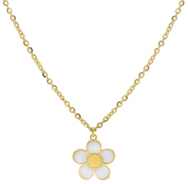 Imagen de Collar Flor oro amarillo 9k esmalte blanco | 40+5 cm 