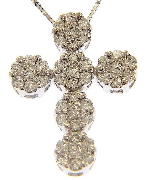 Imagen de Collar Cruz de flores oro blanco 18k | 42 cm 