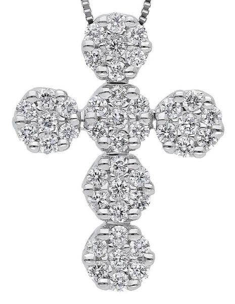 Picture of 18k white gold Flower Cross Necklace | 42 cm