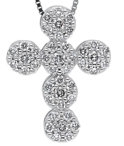 Imagen de Collar Cruz de flores oro blanco 18k | 42 cm 