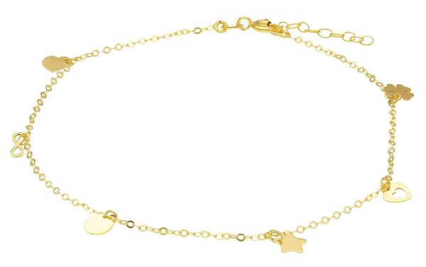 Immagine di Cavigliera Cuori Stelle Quadrifoglio Infinito oro 9k | 22+3 cm