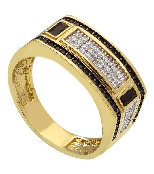 Immagine di Anello Chevalier uomo oro bicolor 18k zirconi bianchi e neri