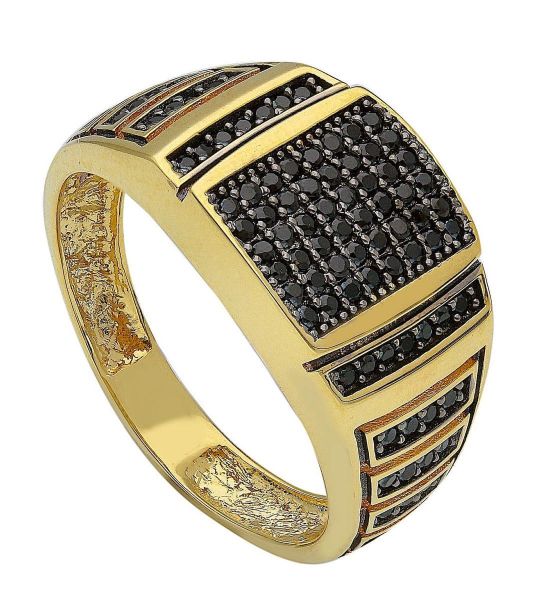 Imagen de Anillo Chevalier para hombre oro amarillo 18k y circones negros