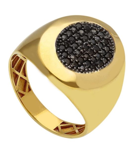 Imagen de Anillo Chevalier para hombre oro amarillo 18k y circones negros