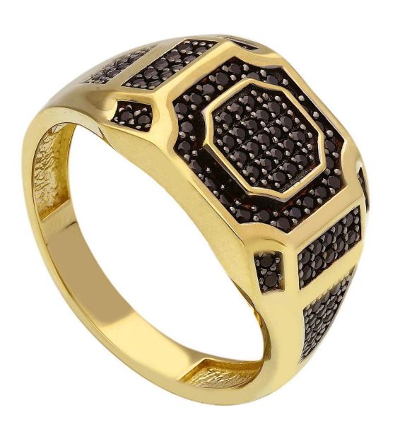 Immagine di Anello Chevalier uomo oro giallo 18k zirconi neri