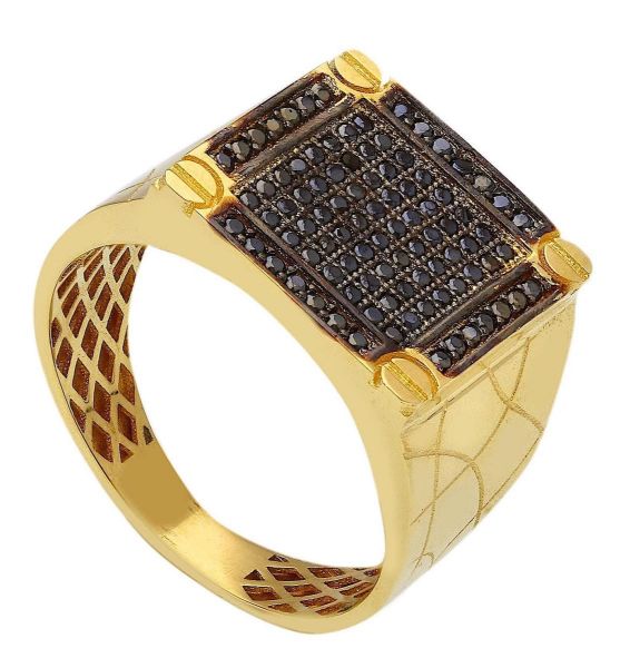 Imagen de Anillo Chevalier para hombre oro amarillo 18k y circones negros