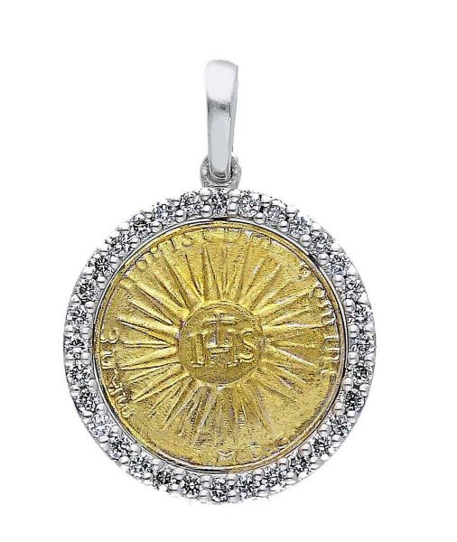 Imagen de Colgante religioso oro bicolor 18k y diamantes