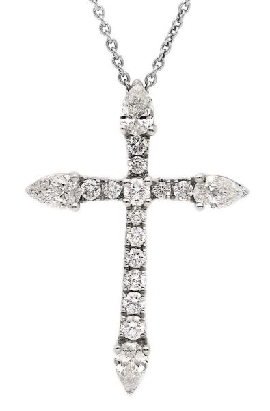 Immagine di Collana Croce di diamanti oro bianco 18k | 42 cm