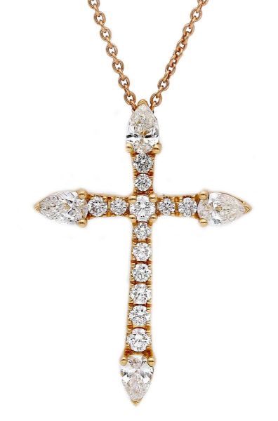 Imagen de Collar Cruz de diamantes oro rosa 18k | 42 cm