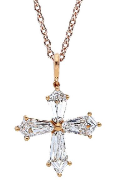 Immagine di Collana Croce di brillanti oro rosa 18k | 42 cm