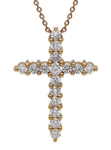 Picture of Diamond Cross Necklace | 18k rose gold | 42 cm