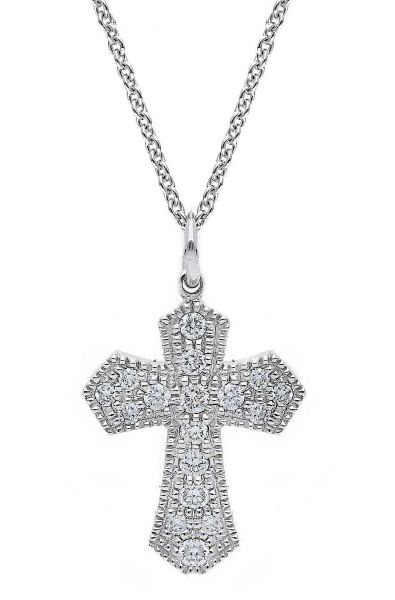 Immagine di Collana Croce a pavè di brillanti oro bianco 18k | 42 cm