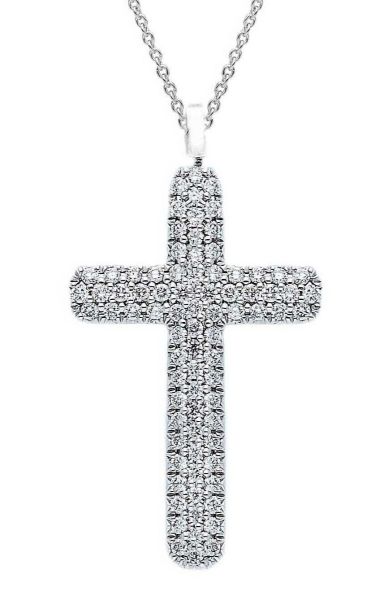 Imagen de Collar Cruz de pavé de brillantes oro blanco 18k | 42 cm