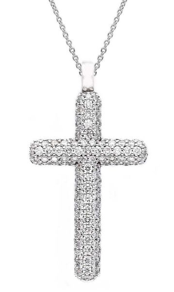 Picture of Pavè Diamond Cross Necklace | 18k white gold | 42 cm