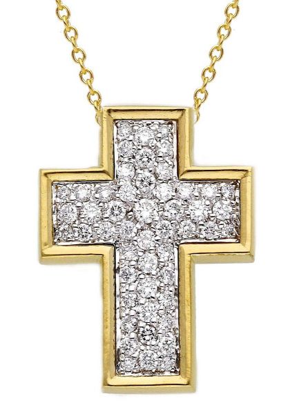 Immagine di Collana Croce a pavè di brillanti oro giallo 18k | 42 cm