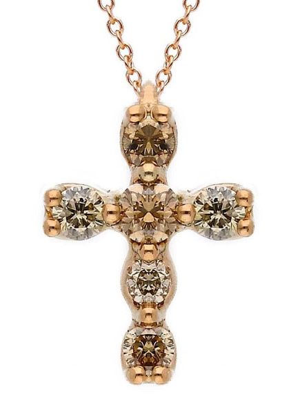 Immagine di Collana Croce di brillanti brown oro rosa 18k | 42 cm