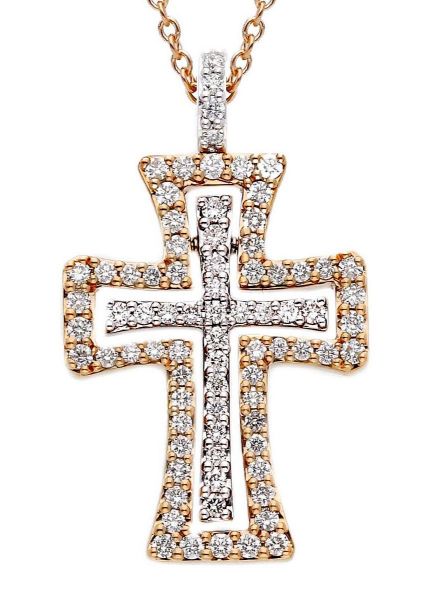 Imagen de Collar Cruz de brillantes oro rosa / blanco 18k | 42 cm