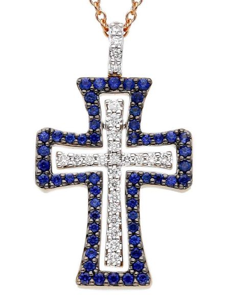 Picture of Diamond Cross Necklace | 18k rose / white gold | 42 cm