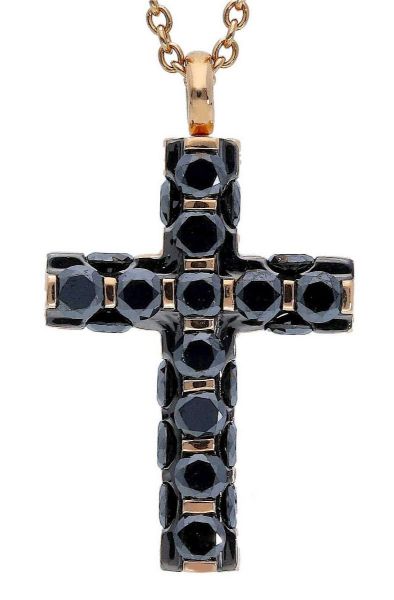 Imagen de Collar Cruz de diamantes black oro rosa / bruñido 18k | 42 cm