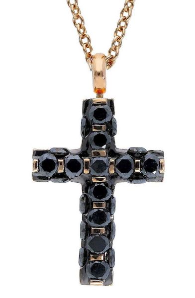 Picture of Black Diamond Cross Necklace | 18k rose / burnished gold