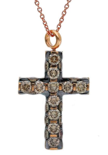 Immagine di Collana Croce di diamanti brown oro bicolor 18k | 42 cm