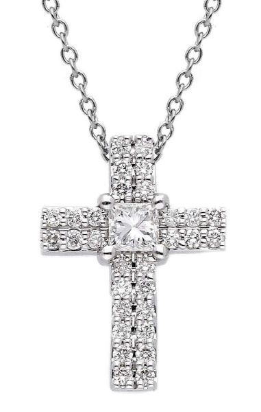 Picture of Princess-cut diamond Cross Necklace | 18k white gold | 42 cm