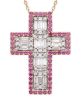Picture of Baguette-cut diamond & sapphire Cross Necklace | 18k rose gold | 42 cm
