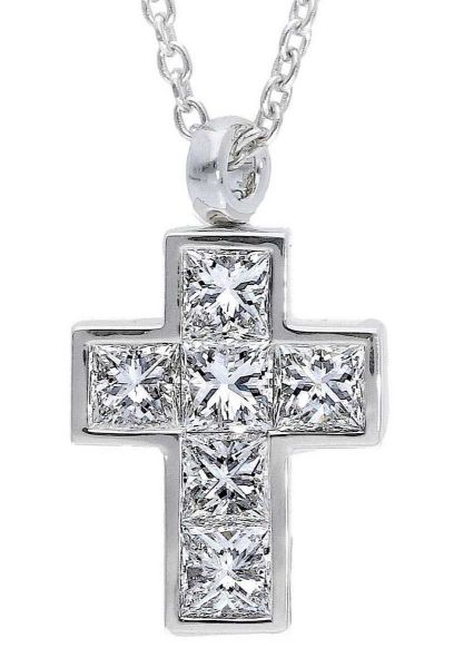 Immagine di Collana Croce di diamanti oro bianco 18k | 42 cm