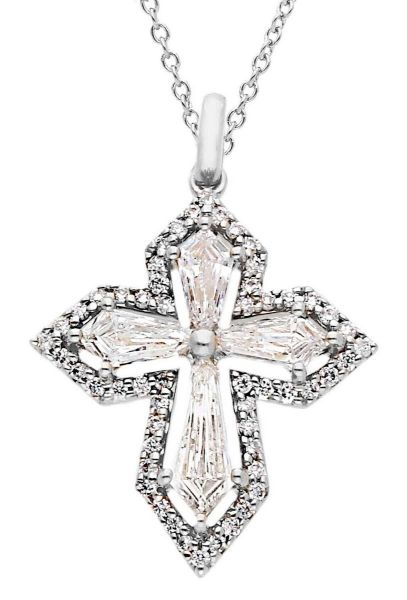 Immagine di Collana Croce di diamanti oro bianco 18k | 42 cm
