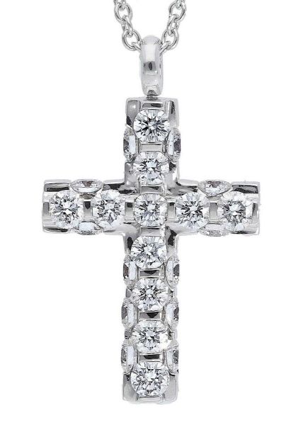 Immagine di Collana Croce di diamanti oro bianco 18k | 42 cm