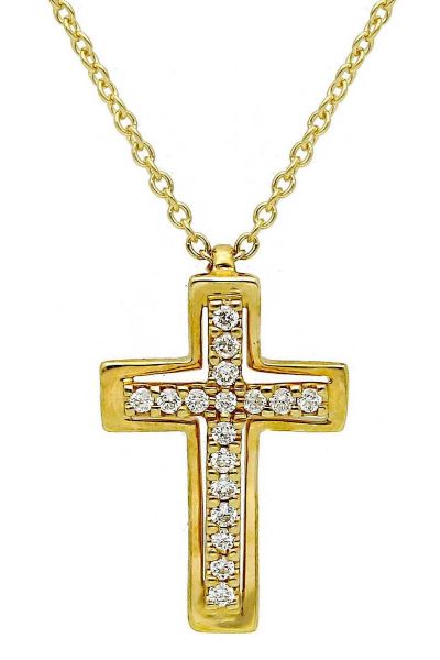 Imagen de Collar Cruz de diamantes oro amarillo 18k | 42 cm