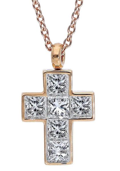 Picture of Diamond Cross Necklace | 18k rose gold | 42 cm