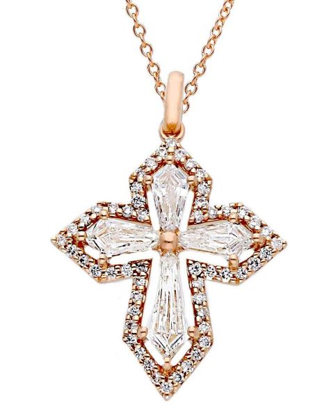 Picture of Diamond Cross Necklace | 18k rose gold | 42 cm