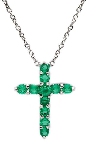 Picture of Emerald Cross Necklace | 18k white gold | 42 cm