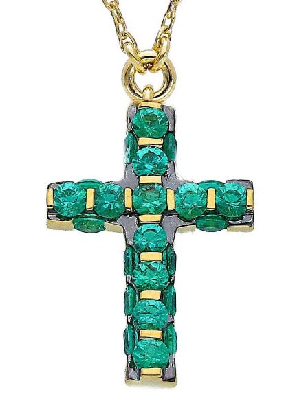 Picture of Emerald Cross Necklace | 18k yellow / burnished gold | 42 cm