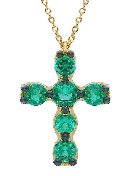 Picture of Emerald Cross Necklace | 18k yellow gold | 42 cm