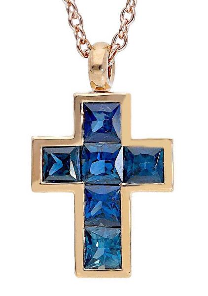 Imagen de Collar Cruz de zafiros azul oro rosa 18k | 42 cm