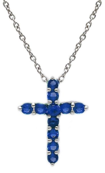 Immagine di Collana Croce di zaffiri oro bianco 18k | 42 cm