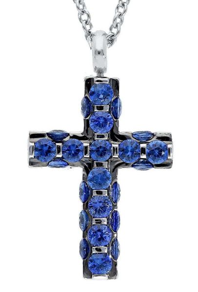 Immagine di Collana Croce di zaffiri oro bianco 18k | 42 cm