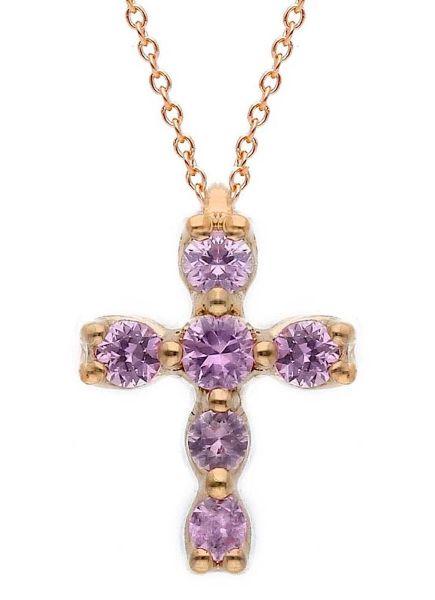 Imagen de Collar Cruz de zafiros oro rosa 18k | 42 cm