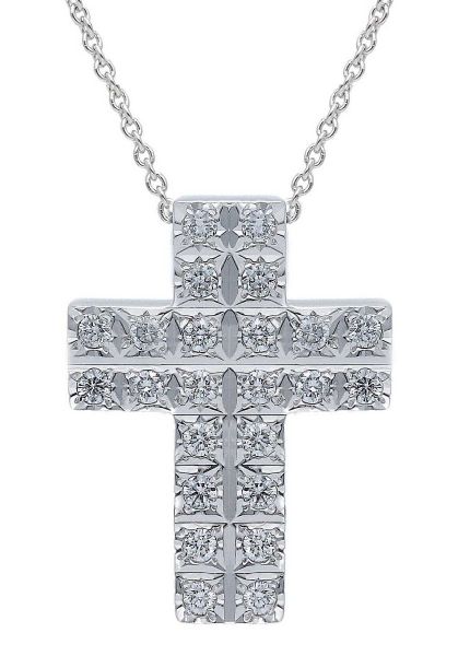Imagen de Collar Doble de oro blanco 18k con Cruz de brillantes | 42 cm