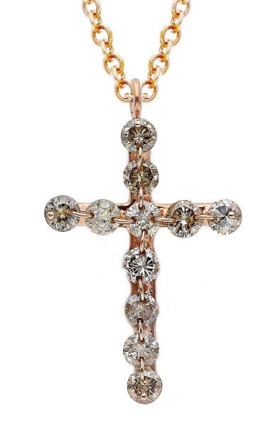 Imagen de Collar Cruz pequeña de diamantes brown oro rosa 18k | 42 cm