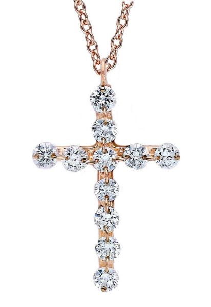 Immagine di Collana Croce piccola diamanti full cut oro rosa 18k | 42 cm