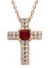 Picture of Princess-cut ruby & diamond Cross Necklace | 18k rose gold | 42 cm