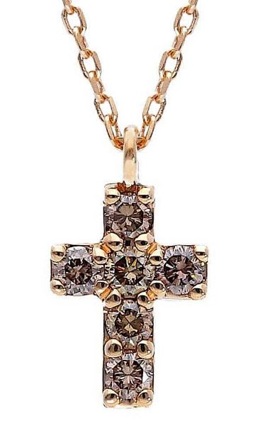 Picture of Brown Diamond Cross Necklace | 18k rose gold | 42 cm
